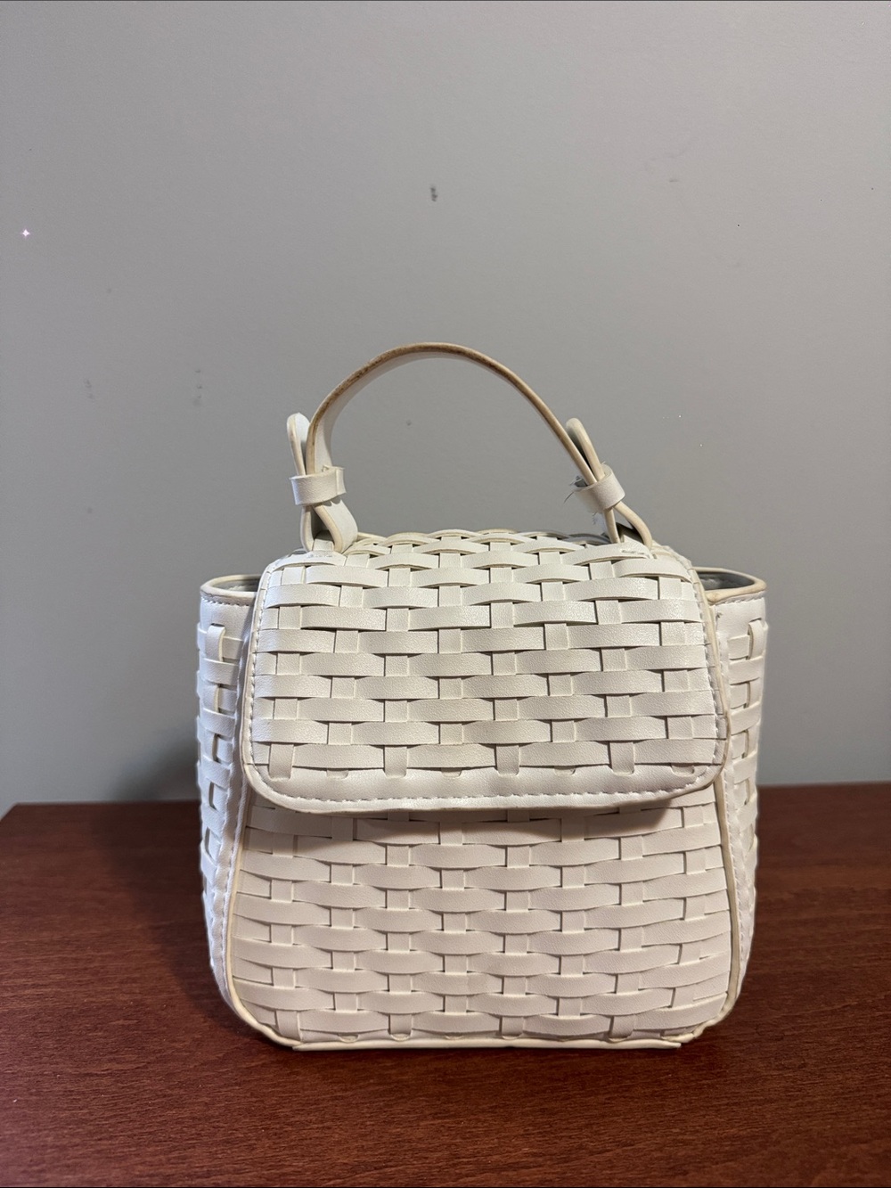 Woven Top-Handle Women’s Bag in Cream